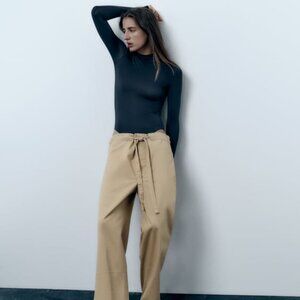 Zara‎ | Polyamide Long Sleeve Bodysuit Navy Blue | Size Large Women's